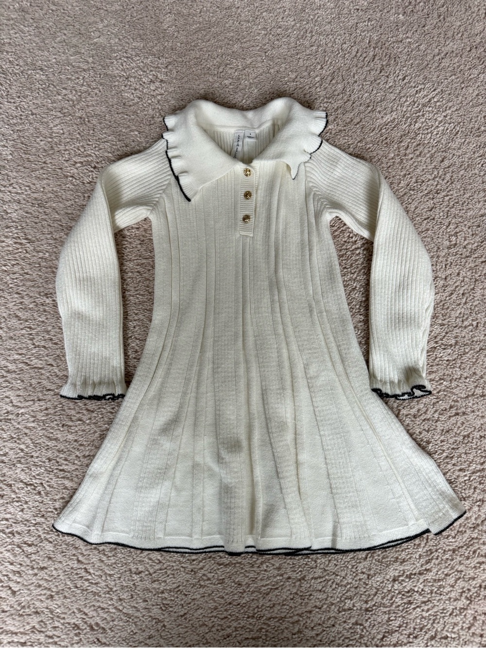 Janie and Jack Cream Knit Dress with Black Trim